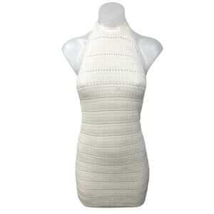 ASOS Design White Halter Crochet Sleeveless Open Back Mini Bodycon Dress Size 0